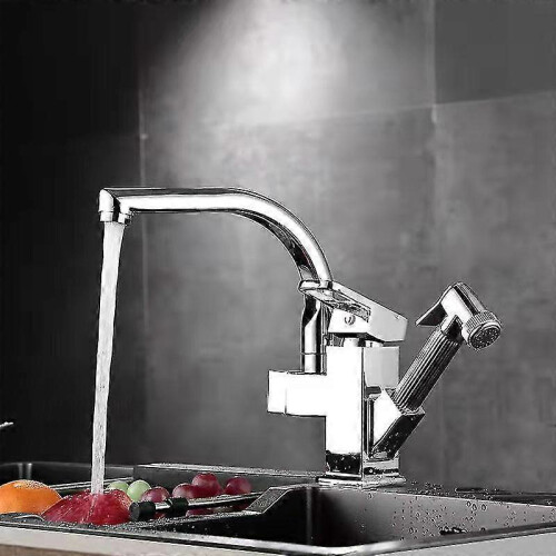 (Silver) Swivel Spout Kitchen Sink Mixer Taps With Pull Out Bidet Spray Head
