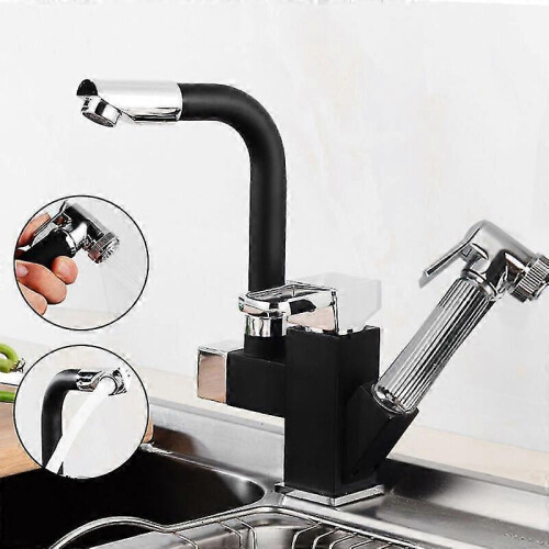 (Black) Swivel Spout Kitchen Sink Mixer Taps With Pull Out Bidet Spray Head