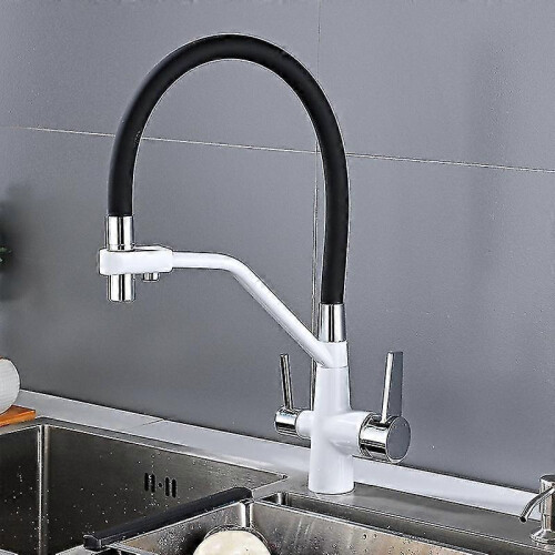 (White silver) 3 Way Kitchen Tap Pull Out Black Silicone Hose Kitchen Mixer Taps With Pull Out Spray 3 In 1 Water Filter Tap 360 Rotatable White