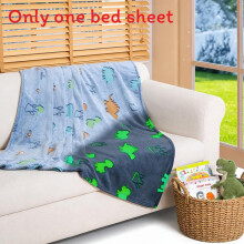 (Blue Dinosaur, 130x150cm) Kids Cartoon Printed Fleece Blanket With Light Emission For Bedside Bedroom And
