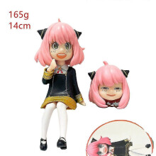 (Sit) Spyfamily Anya Forger Action Figure Toy Interchangeable Head Decor Ornaments With Base