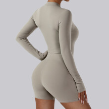 (Linen, L) Compression Activewear Onepiece With Toning Features For Home Dance And Exercise