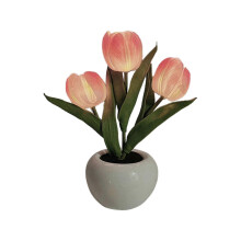 (battery, Pink) Artificial Flower Potted Plant LED Tulip Night Light Girl Table Lamp Simulation Bouquet 26-27s