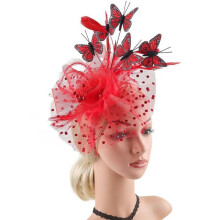 (Red)Handmade Butterfly Bow Hair Accessory Feathers Romantic Photography Occasions