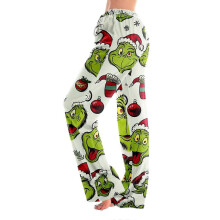 (M, Deep Red) Women's Grinch Pajama Pants Casual Drawstring Elastic Waist Pants Comfortable Straight Yoga Loose Pants