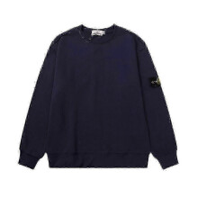 (S, navy blue) 2025 Classic Stone Correct Version Solid Color Round Neck Badge Long Sleeve Men And Women Same Style
