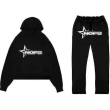 (XXL, BLACK) Tracksuit Mens Y2k Loose Casual Jogging Suit Nofs Printed Streetwear Hoodie Sweatpants Set