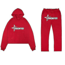 (L, RED) Tracksuit Mens Y2k Loose Casual Jogging Suit Nofs Printed Streetwear Hoodie Sweatpants Set