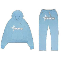 (M, light blue) Tracksuit Mens Y2k Loose Casual Jogging Suit Nofs Printed Streetwear Hoodie Sweatpants Set