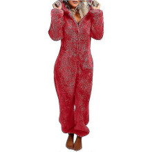 (L, Male Red) Men's Couple Jumpsuit Cuddly Funny Long Pyjamas Winter Warm Plush Jumpsuit