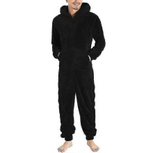 (4XL, Male Black) Men's Couple Jumpsuit Cuddly Funny Long Pyjamas Winter Warm Plush Jumpsuit