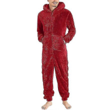 (S, Female Red) Men's Couple Jumpsuit Cuddly Funny Long Pyjamas Winter Warm Plush Jumpsuit