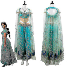 (L) The Movie Aladdin Cosplay Princess Cosplay Jasmine Naomi Scott Green Blue Dress Costume Adult Women Female Halloween Carnival high quality MTS