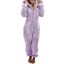 (XL, Female Purple) Men's Couple Jumpsuit Cuddly Funny Long Pyjamas Winter Warm Plush Jumpsuit