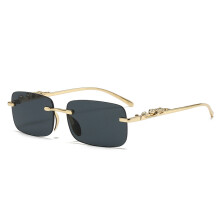 (1pcs, Schwarz) Luxuriöse randlose rechteckige Sonnenbrille mit goldenen Dekormotiven - Mehrere Glasfarben