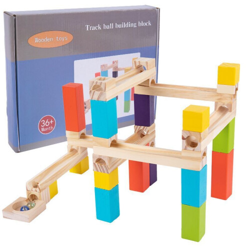 (33pcs)Wooden Childrens Visual Tracking Building Blocks With Marble Track For Learning Play