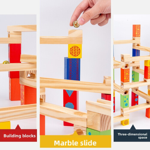 (52pcs)Wooden Childrens Visual Tracking Building Blocks With Marble Track For Play Learning 2