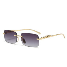 (1pcs, Grau) Luxuriöse randlose rechteckige Sonnenbrille mit goldenen Dekormotiven - Mehrere Glasfarben