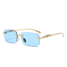(1pcs, Blau) Luxuriöse randlose rechteckige Sonnenbrille mit goldenen Dekormotiven - Mehrere Glasfarben