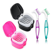 2 Pack Denture Bath Case Cup Retainer Cleaner Holder Case False Teeth Soaking Container Dental Bath Storage Box A