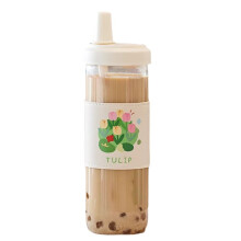 Cute Milk Tea Cup with Straw Simple Portable Cup Large Capacity Milk Cup with Lid Transparent Leak-Proof Straw Cup 850ML