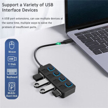 4  USB 3.0 Hub with Individual LED Lit Power Switches USB HUB Adapter Expander Multi USB Splitter for  PC