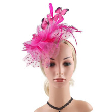 (Rose Red)Handmade Butterfly Bow Hair Accessory Feathers Romantic Occasions Photography