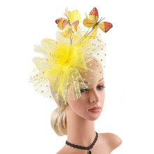 (Yellow)Handmade Butterfly Bow Hair Accessory Feathers Romantic Occasions Photography