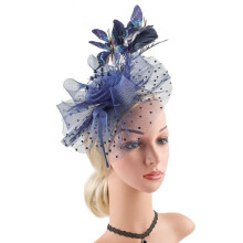 (Dark Blue)Handmade Butterfly Bow Hair Accessory Feathers Romantic Occasions Photography