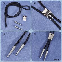 Bolo Tie Accessory Kit Round Slide Textured Tip Black Tip Wire Alloy Replacement End Cap Wire for Bolo Tie Making A