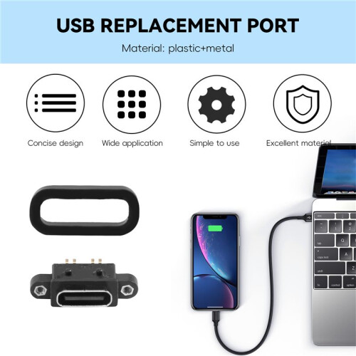 10 Pcs Micro-USB TYPE C 4Pin Waterproof Female USB C Socket Port with Screw Hole Power Charging Interface USB Connector 1