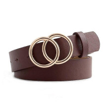 (105CM, Coffee) 2023 New Double Ring Buckle Designed Belts Leisure Jeans Dress Women Leather Black Brown Female Waistband Ladies AdjustableBelts