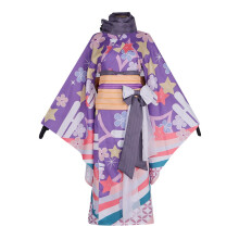 (XL) Damen Homura Akemi inspiriertes Cosplay Kimono Kleid lila langes Haar Druck Halloween Kostuem fuer Erwachsene