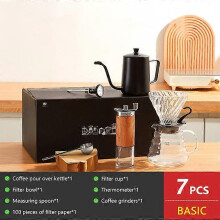 (Basic 7 pcs set) V60 Coffee Set Coffee Accessories Manual Grinder Mill Glass Pot with Filter Dripper Gooseneck Kettle Specialized Barista V60 Set