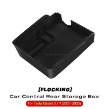 (C) For Tesla Model 3 Y Hidden Storage Box Car Center Console Armrest Front and Rear Flocking Layered Grid Organized Container Slide