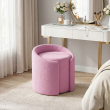 Pinkish Purple Teddy Fleece Round Curved Back Vanity Stool