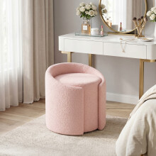 Light Pink Teddy Fleece Round Curved Back Vanity Stool