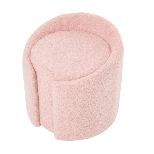 Living And Home Light Pink Teddy Fleece Round Curved Back Vanity Stool 2