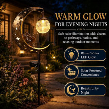 Luz Solar para Jardim com Estaca de em Vidro Crackle À Prova D'Água em Metal LED para Pátio, Gramado e Caminho