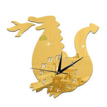 (Gold) 3D Kid Room Decoration Wall Clock Mirror