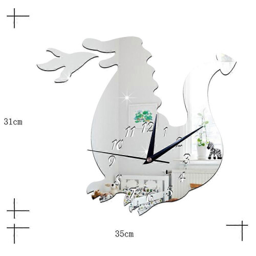 (Silver) 3D Kid Room Decoration Wall Clock Mirror