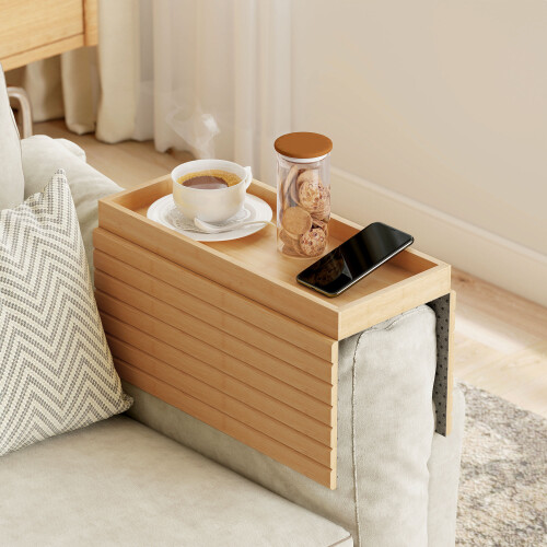 Homcom HOMCOM Bamboo Sofa Arm Tray, Foldable Anti-Slip Armrest Tray for Drinks 1