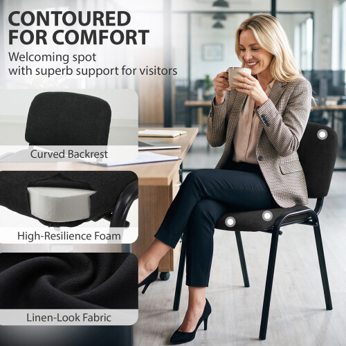 Homcom HOMCOM Meeting Chair with Stackable, Padded Seat, Black 2