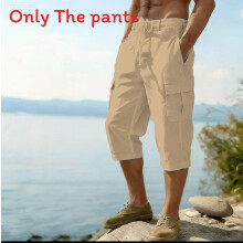 (Khaki,L)Atmungsaktive Herren-Cargohose aus Baumwolle mit Kordelzug in der Taille für urbane Freizeitkleidung