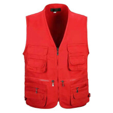 (3XL, Red) Men's Casual Outdoor Work Safari Fishing Travel Photo Cargo Vest Multi Pockets