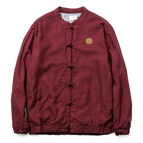 (4XL, wine red) Vintage Single-breasted Flax Man Plus Size Coat