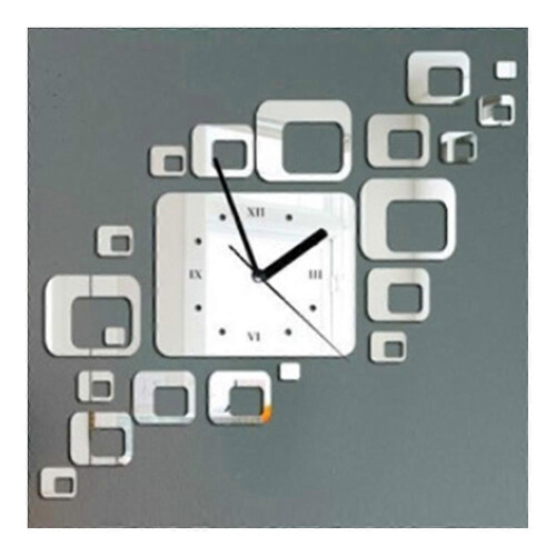 (white) Mirror Wall Clock 3D Decoration Square Holloe