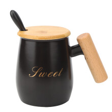 Mug en céramique avec anse en bois pour café, thé ou lait, tasse à lait élégante avec isolation thermique et protection contre la chaleur pour