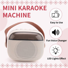 Karaokemaskin för Barn, Bärbar -Högtalare med 2 Trådlösa Mikrofoner Beige-Vit