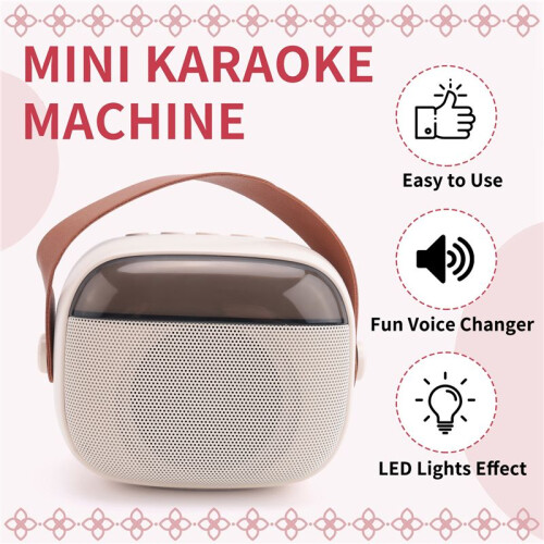 Kids Karaoke Machine, Portable  Speaker with 2 Wireless Microphones Beige-White